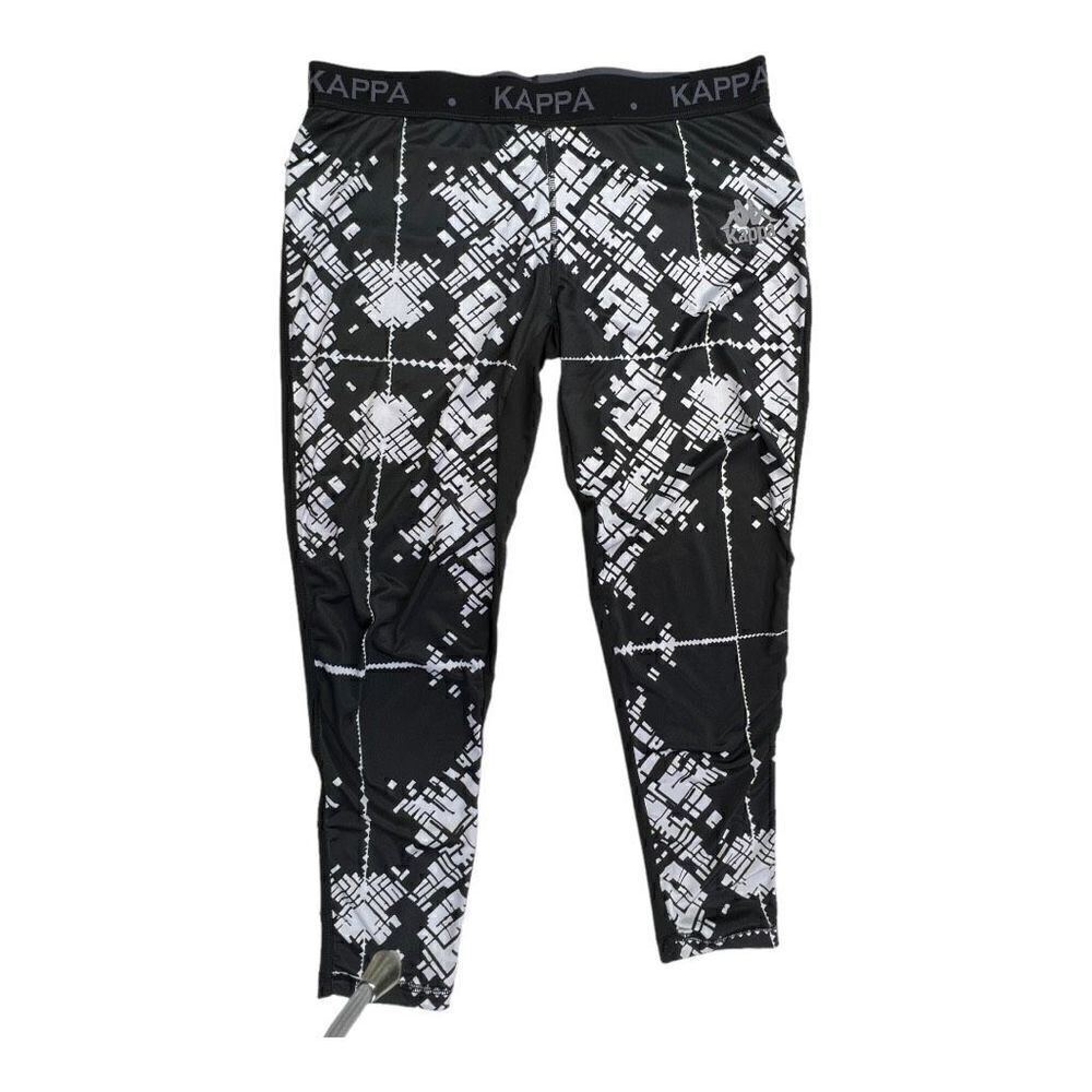 Kappa Womens Geometric Print Elastic Waist Capri Leggings Black White Size Large